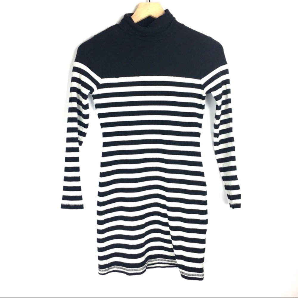 Topshop Black and White Stripe Turtleneck Dress - Picture 6 of 8